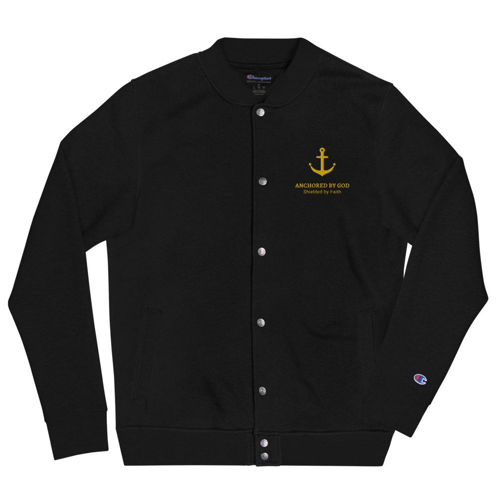 Embroidered Anchored By God Logo Champion Bomber Jacket