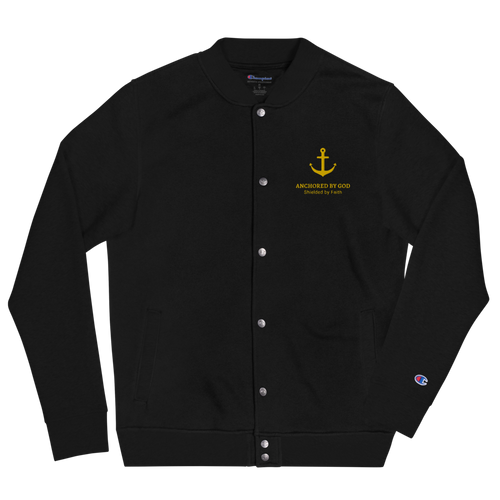 Embroidered Anchored By God Logo Champion Bomber Jacket