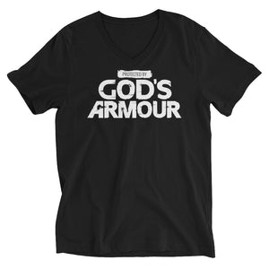 Protected By God's Armour - Unisex Short Sleeve "Black" V-Neck T-Shirt