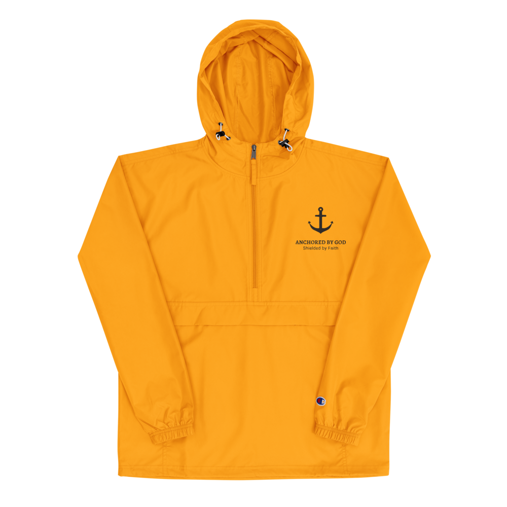 Anchored By God Embroidered Champion Packable Rain Jacket